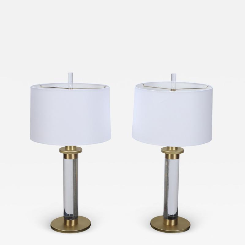 A pair of Modern lucite and brass Column Table Lamps circa 1950 