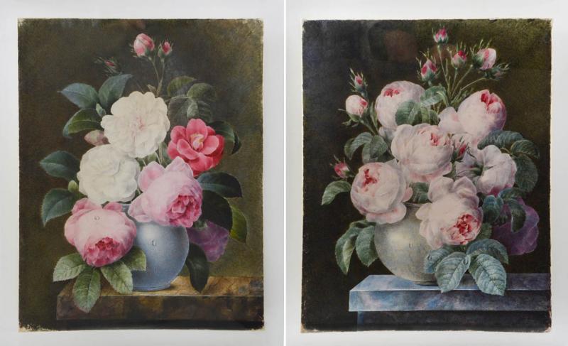 A pair of Still Lifes of Roses in Vases