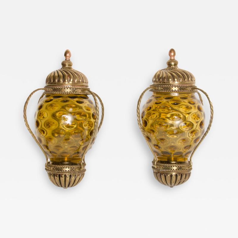 A pair of carriage lantern style wall sconces circa 1890