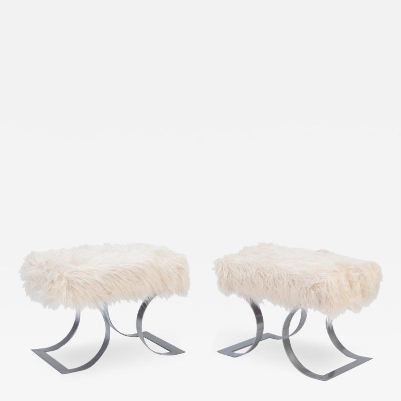 A pair of goat hair upholstered benches Contemporary 