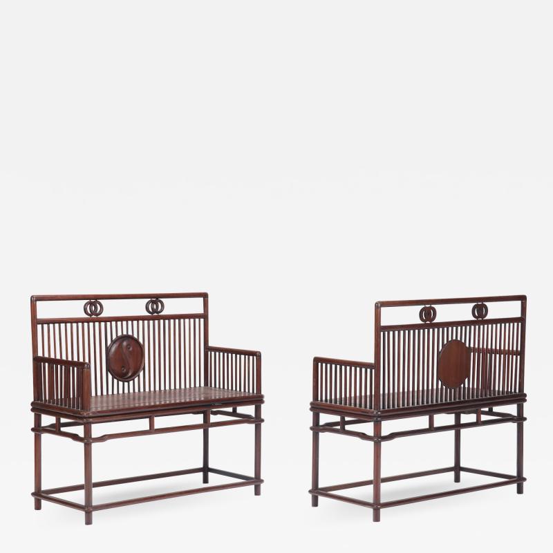 A pair of hardwood Chinese benches early 20th C 