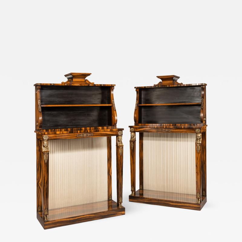 A pair of high Regency coromandel and ormolu bookcase console tables