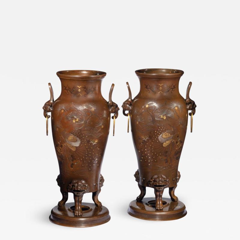 A pair of large Meiji period bronze vases