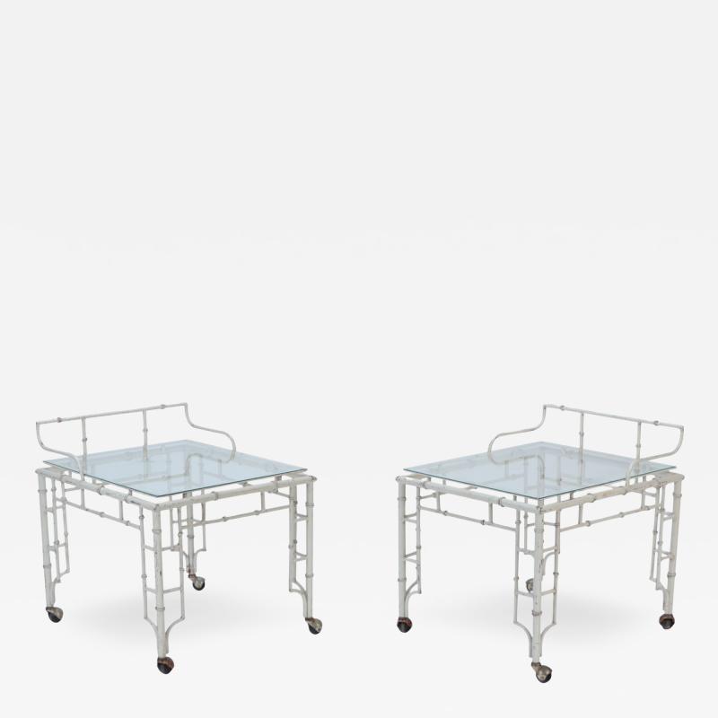 A pair of painted aluminum faux bamboo and glass bar carts circa 1970 