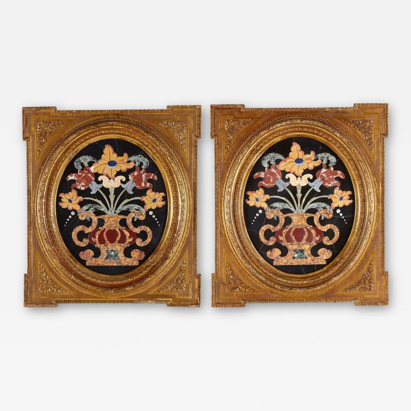 A pair of very fine large Italian Pietra Dura marquetry panels