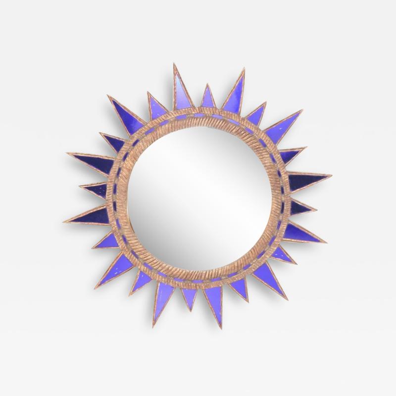 A purple glass convex mirror in the manner of Line Vautrin Contemporary 