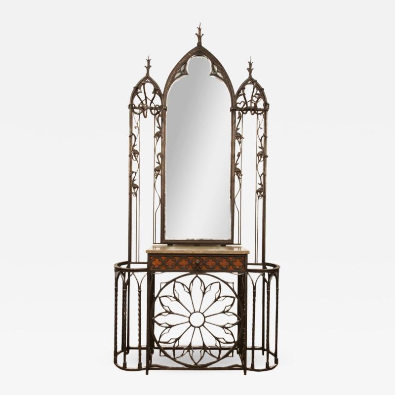 A rare French iron Gothic style hall rack c 1880