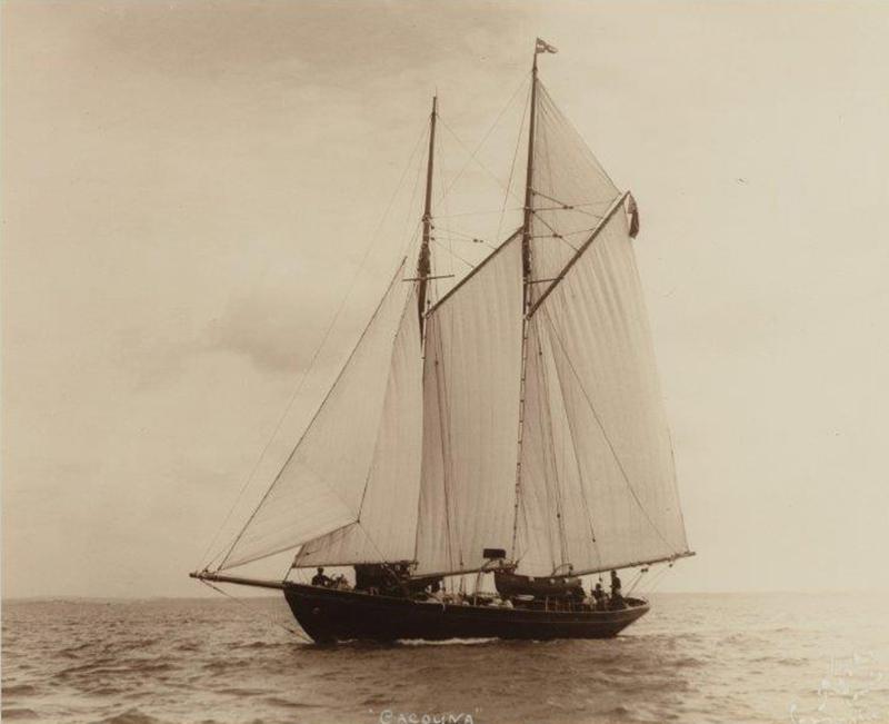 A rare early photographic print of the Schooner Cacouna tack in the Solent