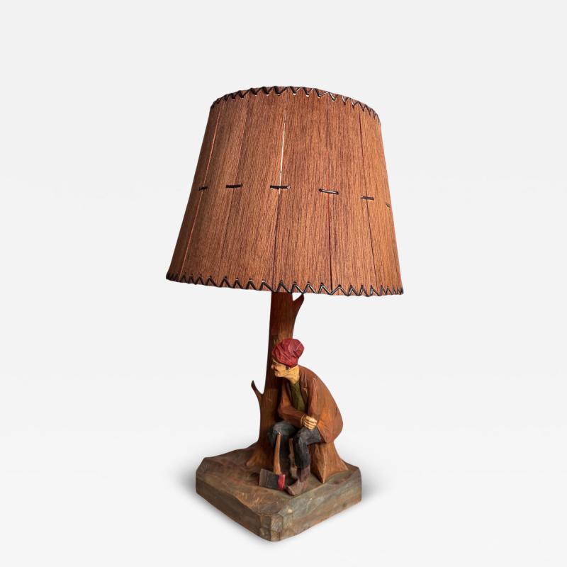A sculpted Wood Lamp Matching Shade By Paul Caron