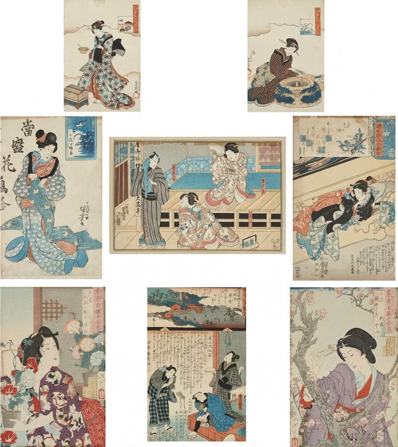 A set of eight Japanese Meiji Era woodblock prints