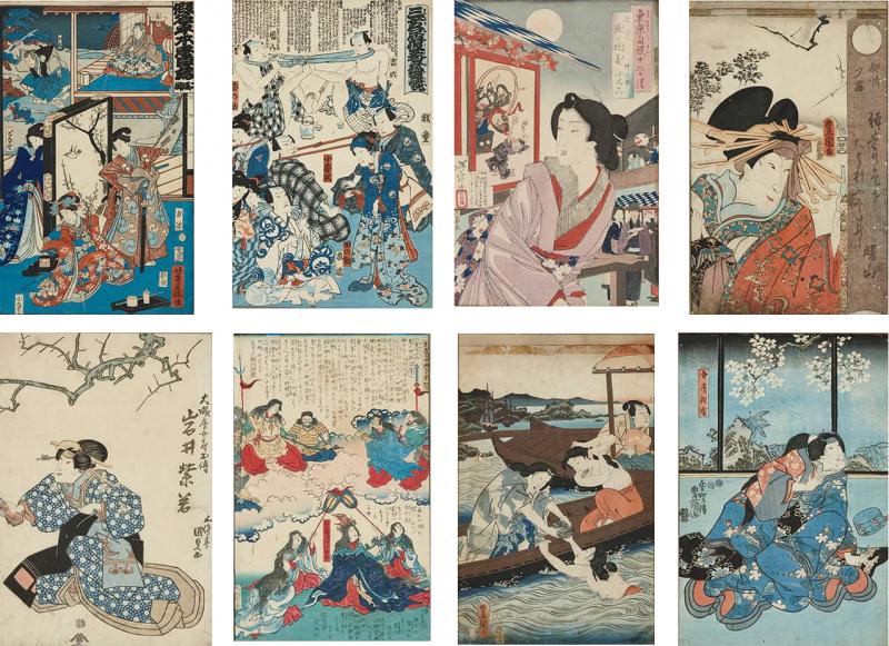 A set of eight Japanese Meiji era woodblock prints