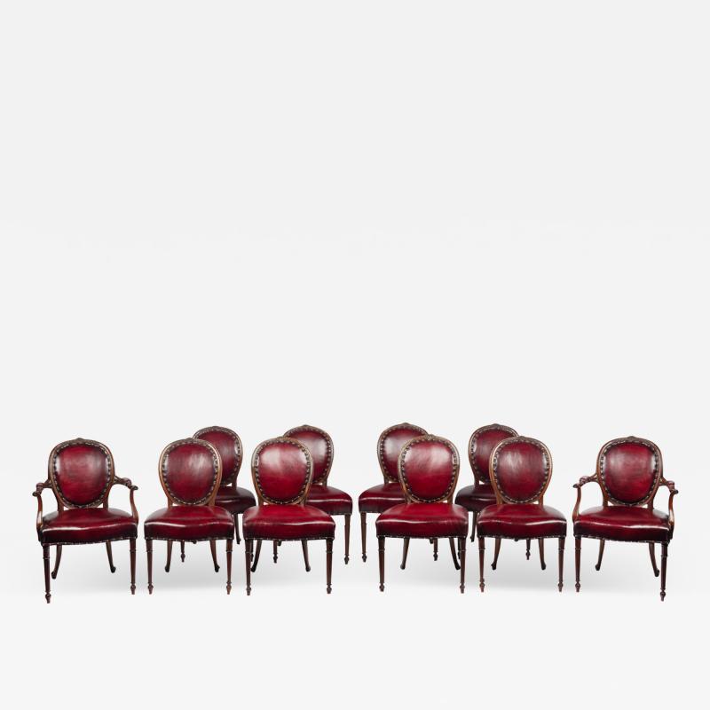 A set of ten Victorian mahogany dining chairs in the style of Hepplewhite