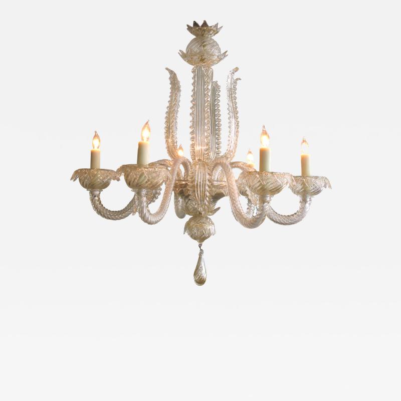 A shimmering Venetian aventurine glass 6 light chandelier