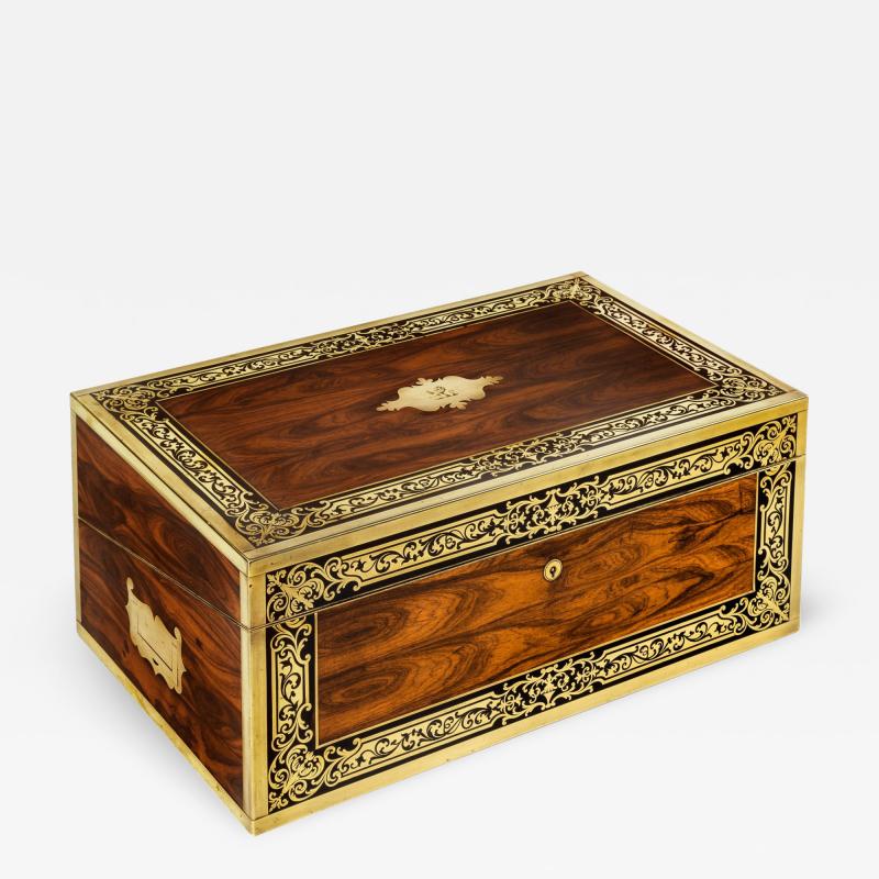 A superb William IV brass inlaid kingwood writing box by Edwards