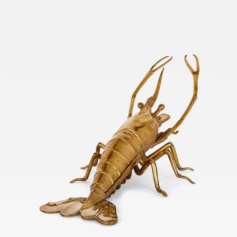 A very large antique Victorian brass lobster form box