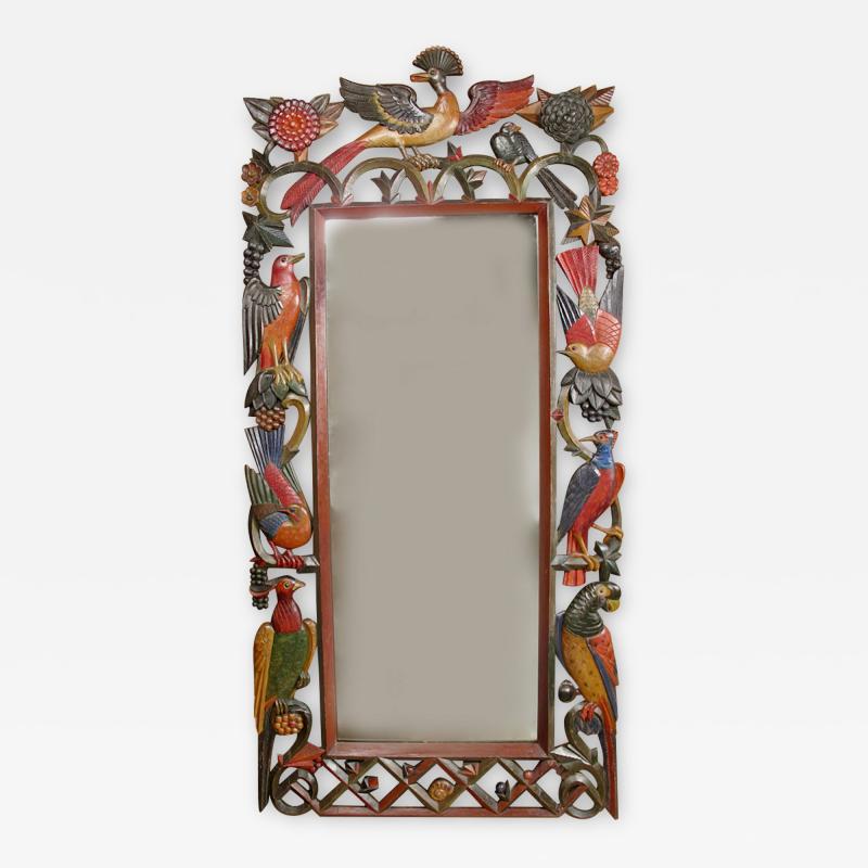 A very rare and important Large beautiful painted carved wooden mirror