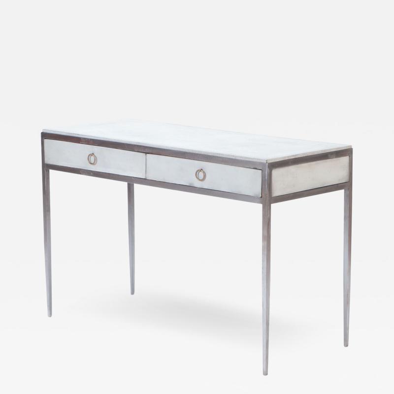A white leather and polished iron writing desk Contemporary 