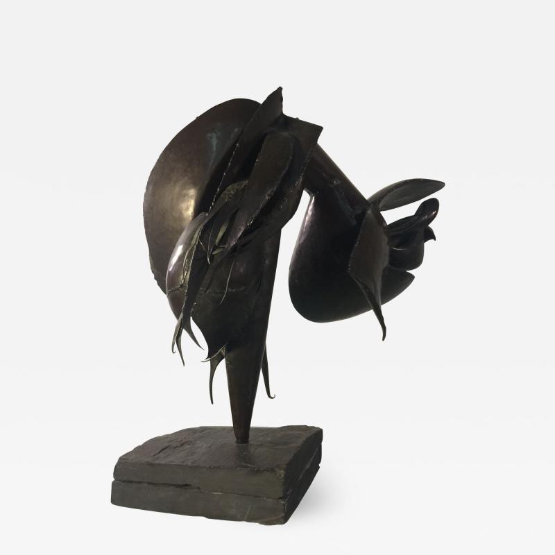 ABSTRACT BRUTALIST SCULPTURE WITH BLACK SLATE BASE