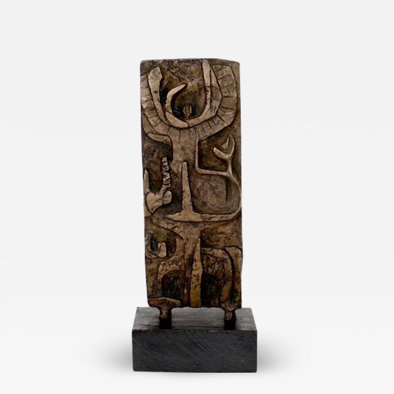 ABSTRACT FIGURATIVE BRONZE SCULPTURE ON BLACK WOOD MOUNT C 1970