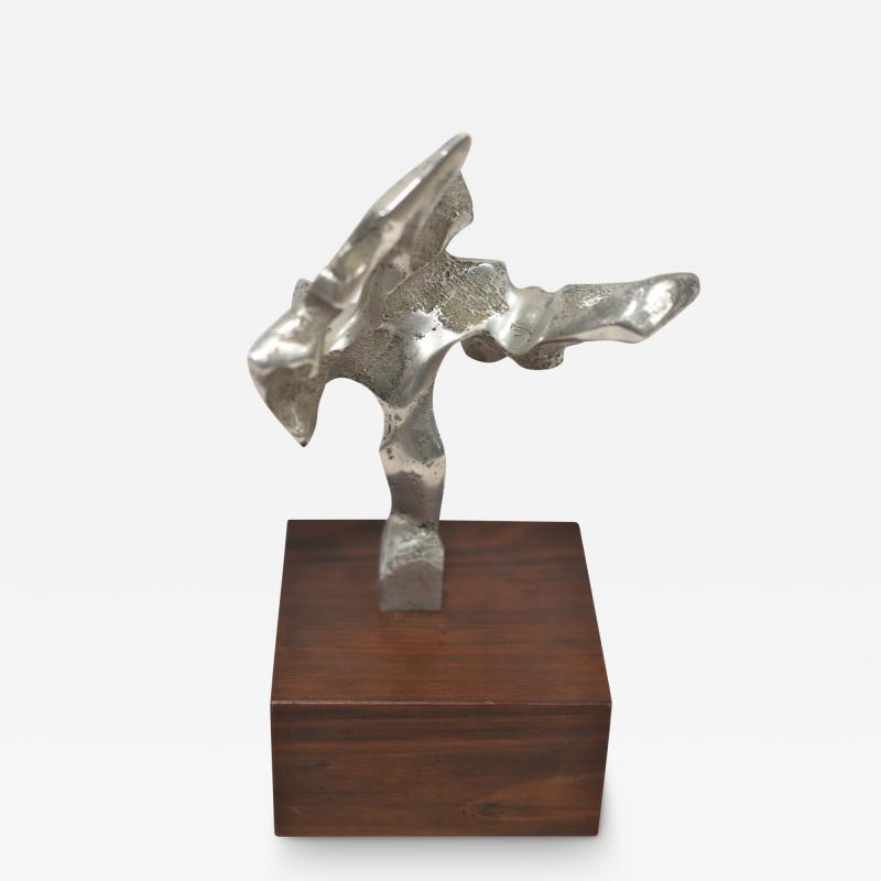 ABSTRACT METAL SCULPTURE on WALNUT BASE