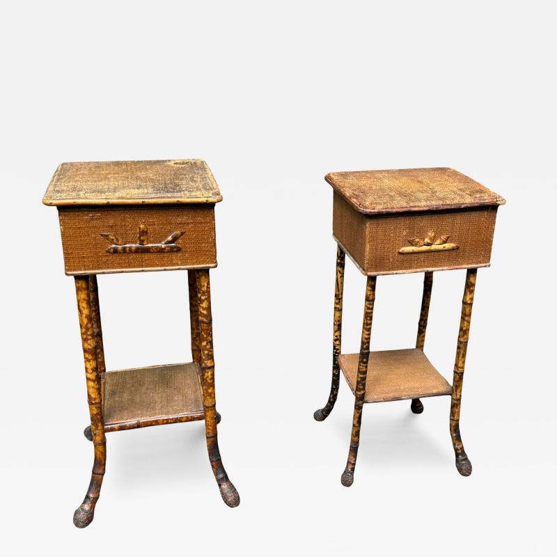 AESTHETIC MOVEMENT BAMBOO WICKER FITTED SEWING STANDS