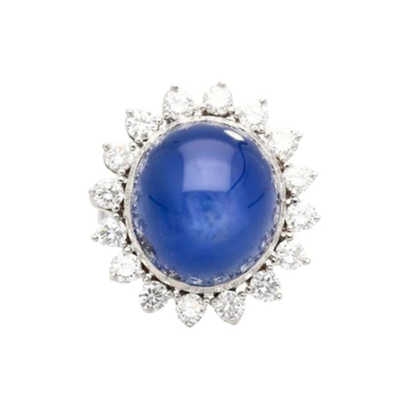 AGL Certified 30 Carat No Heat Ceylon Blue Star Sapphire Diamond Halo Ring