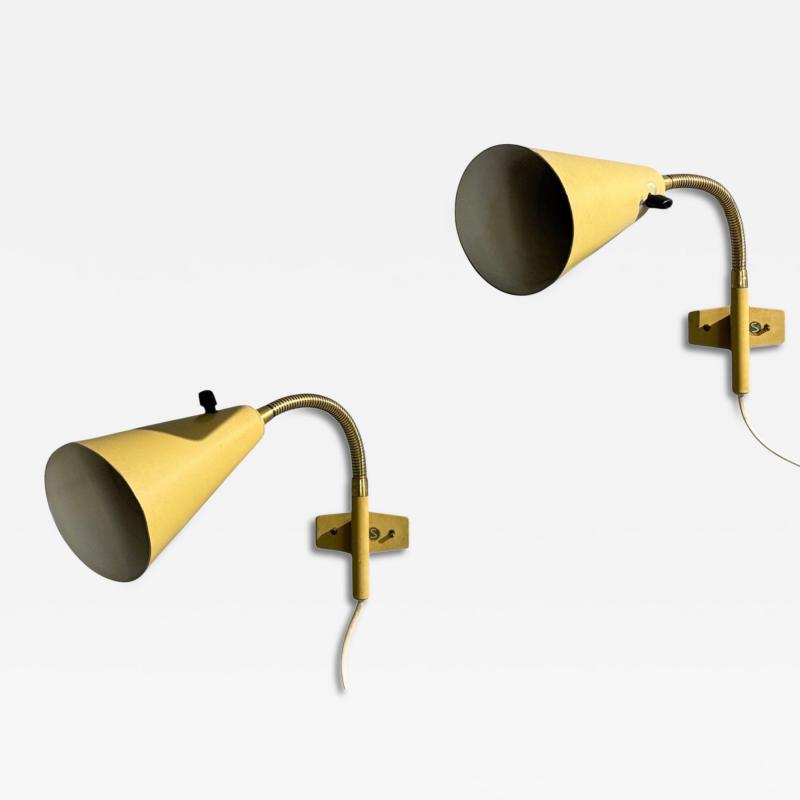 AJH Adjustable Wall Sconces Lacquered Metal Brass Sweden 1950s