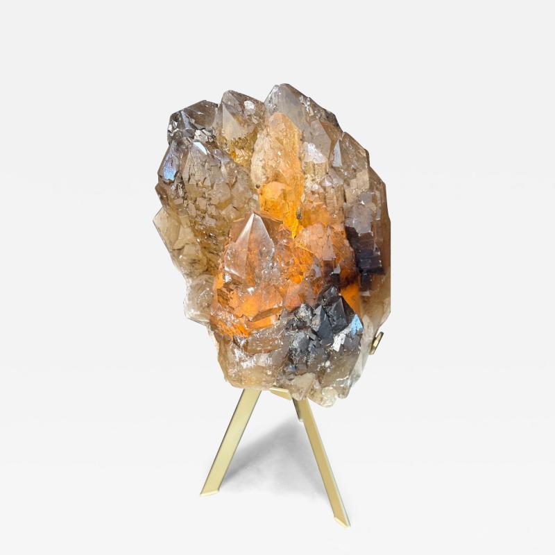 AMAZING SMOKY QUARTZ CRYSTAL POINT ON CUSTOM 360 DERGEE ROTATING STAND