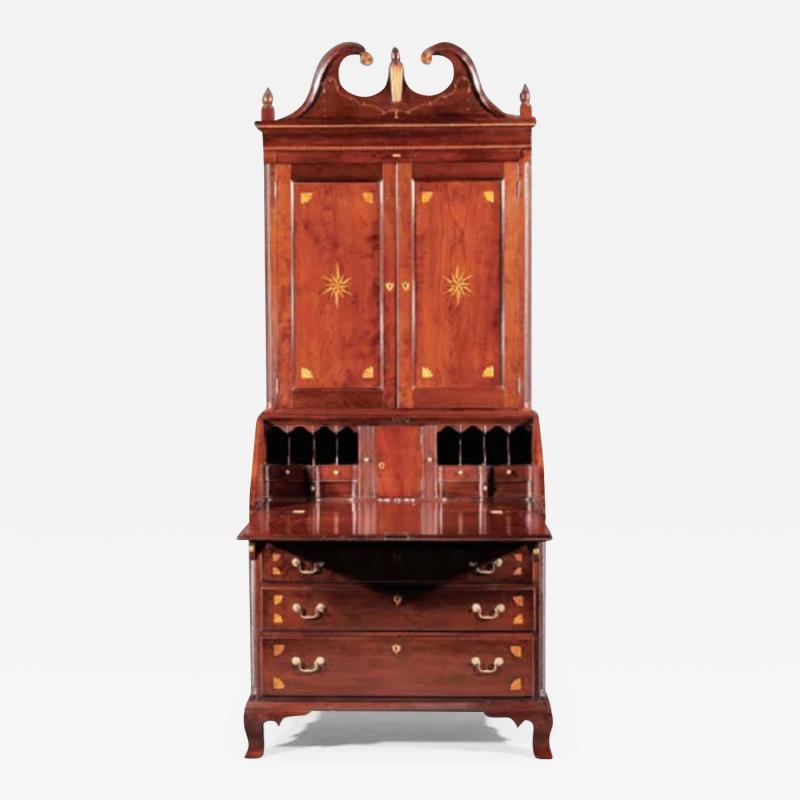 AMERICAN CHERRYWOOD SECRETARY BOOKCASE WITH INLAY 