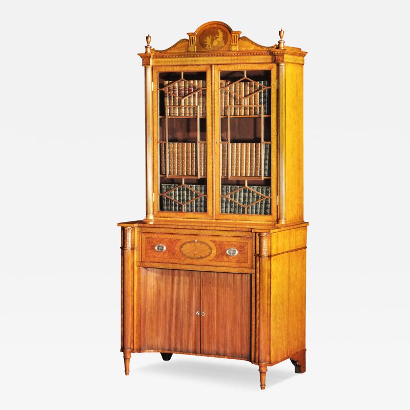 AN EDWARDIAN SATINWOOD SECRETAIRE BOOKCASE