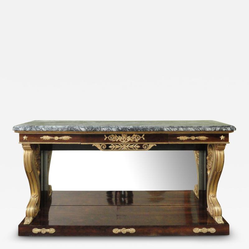 AN EMPIRE ROSEWOOD PARCEL GILT CONSOLE TABLE