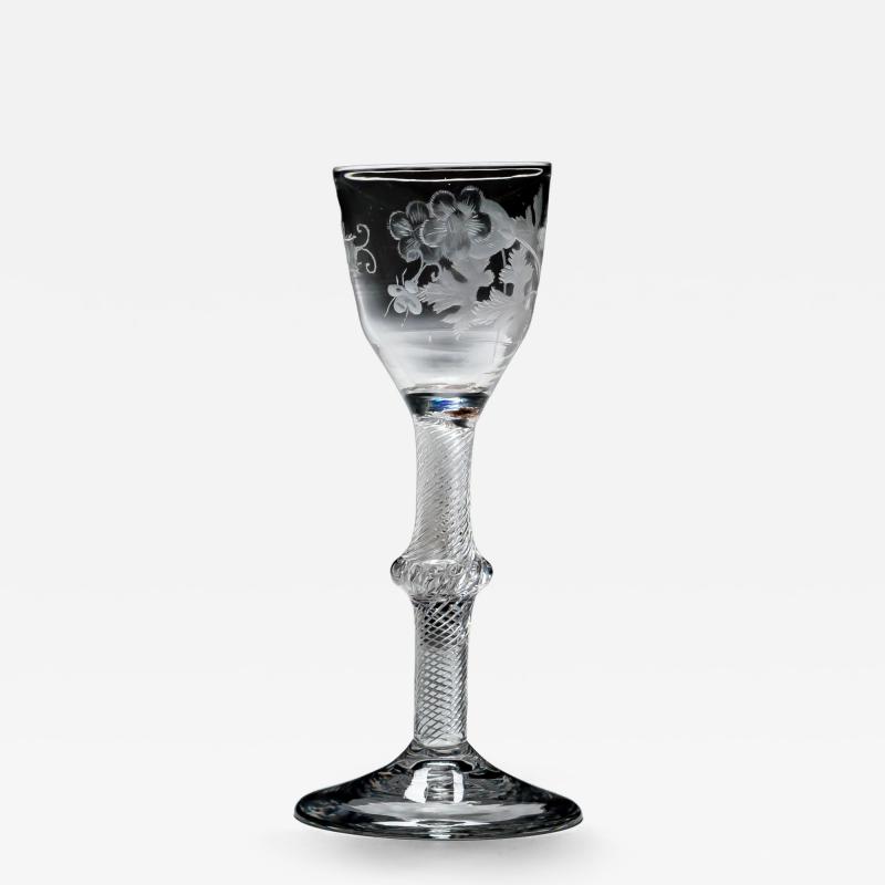 AN ENGRAVED MULTI SPIRAL AIR TWIST WINE GLASS