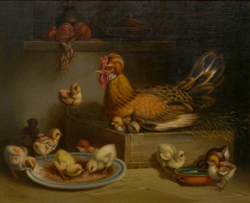 ANDREA CHERUBINI Hen and Chicks 1867 Andrea Cherubini Italian 1833 1905 