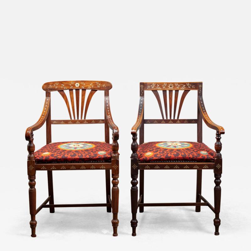 ANGLO INDIAN BONE INLAID AND CANED SIDE AND ARM CHAIRS