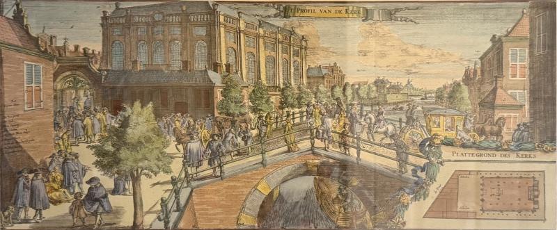 ANTIQUE COLORED LITHOGRAPH OF PORTUGESE SYNAGOGUE IN AMSTERDAM