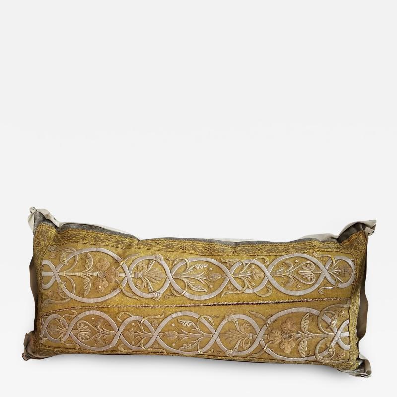 ANTIQUE FRENCH ECCLESIASTICAL METALLIC GOLD EMBROIDERED ON CUSTOM DOWN PILLOW