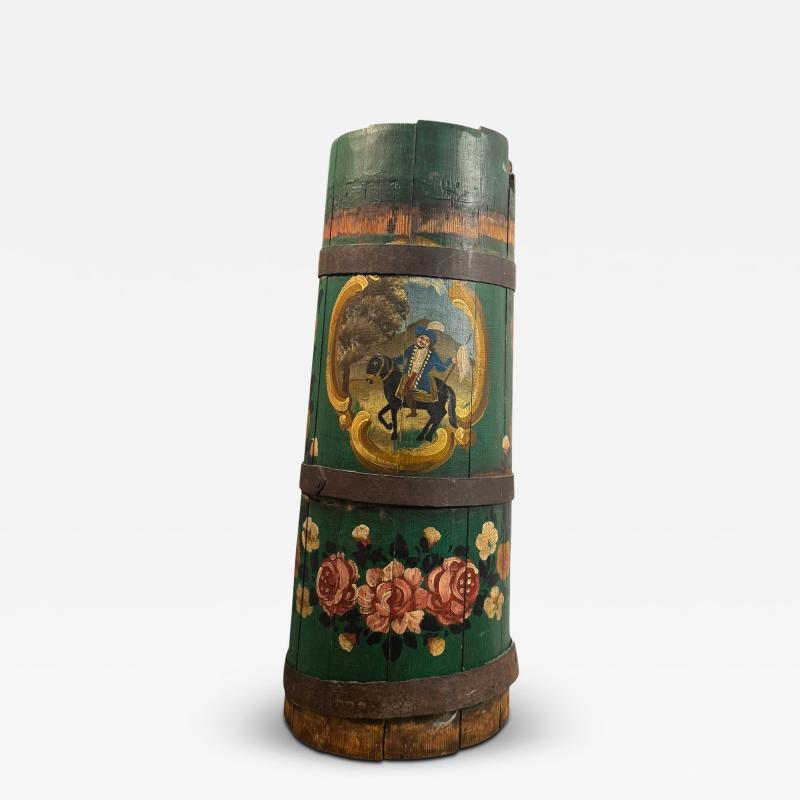 ANTIQUE HAND PAINTED HORSE RIDER ROSES WOOD BUTTER CHURN NOW UMBRELLA STAND
