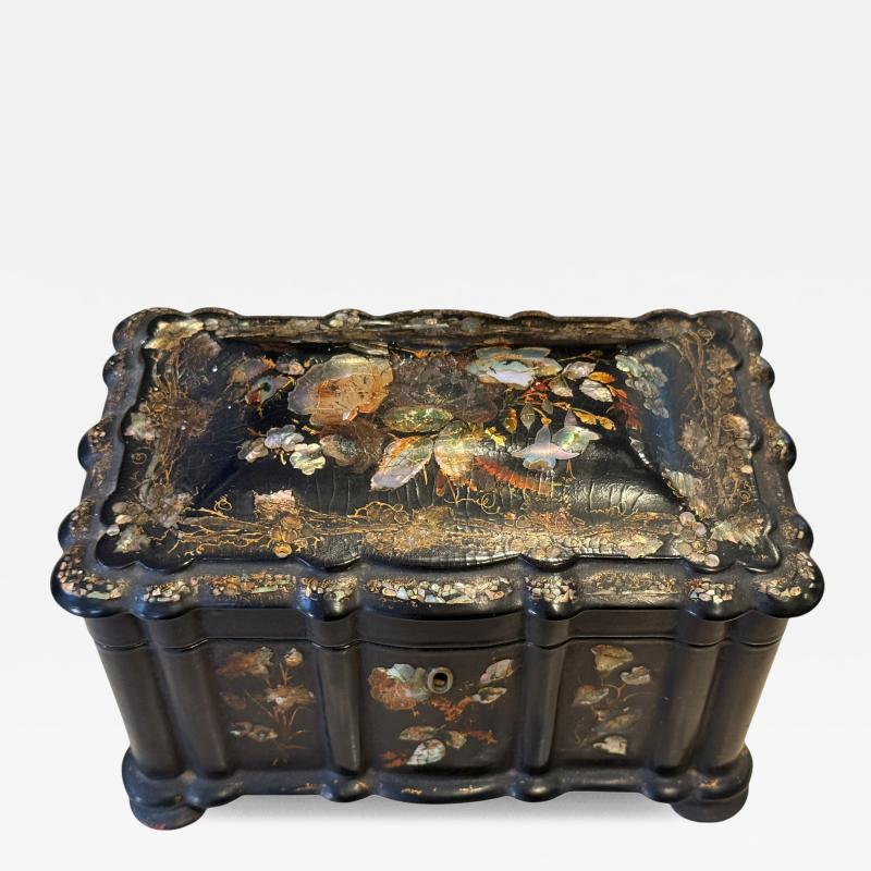 ANTIQUE LACQUER INLAID MOTHER OF PEARL FLOWER DECORATED JEWELRY BOX