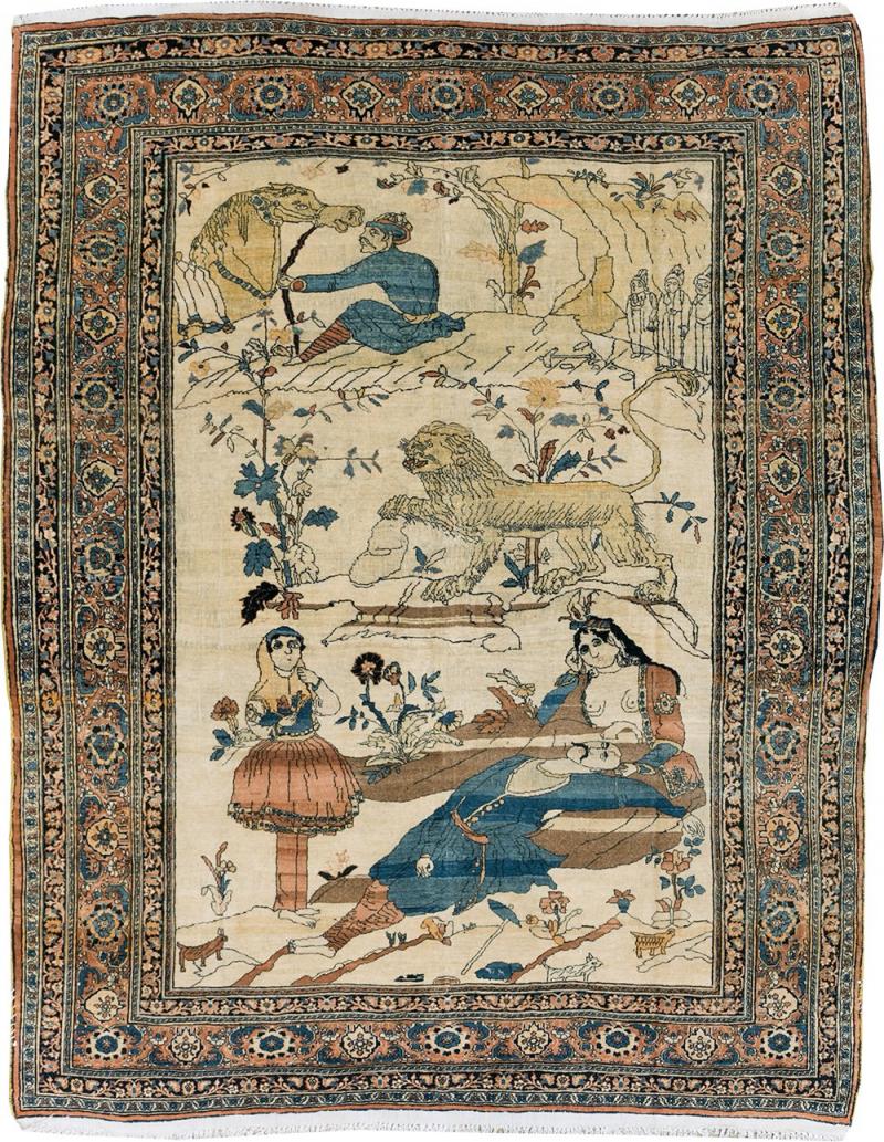 ANTIQUE PERSIAN TABRIZ HADJI JALILI PICTORIAL RUG