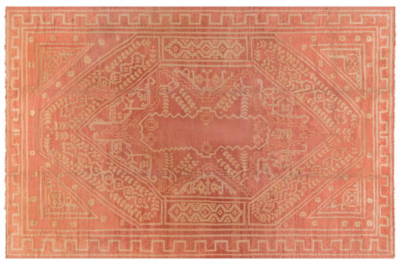 ANTIQUE TURKISH OUSHAK ORANGE HANDMADE WOOL RUG SIZE ADJUSTED 