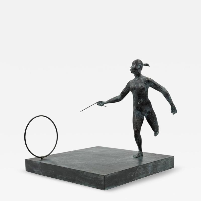 ARMANDO AMAYA Armando Amaya Limited Edition Bronze Female Figure Hoop Sculpture Mexico 1999