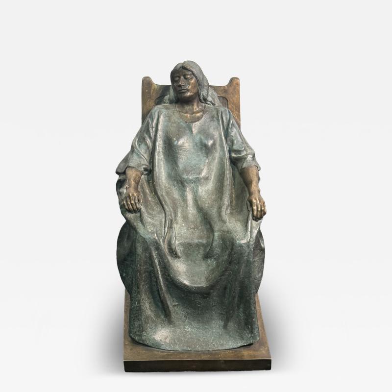ARMANDO AMAYA MEXICAN PATINATED BRONZE OF WOMAN SEATED IN ROCKING CHAIR