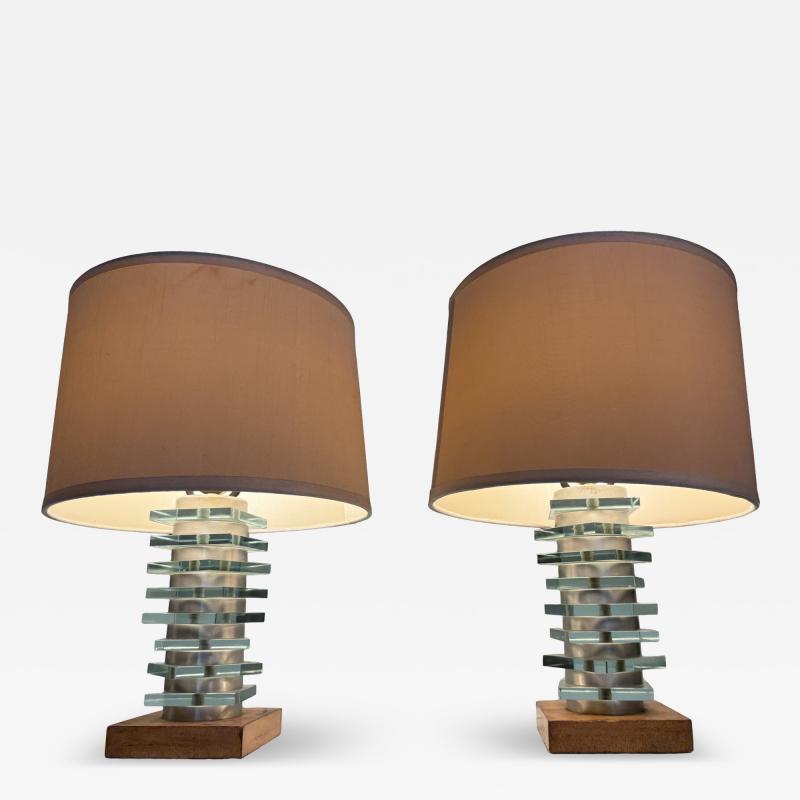 ART DECO BIRCH ALUMINUM GLASS SLAB MODERNIST LAMPS