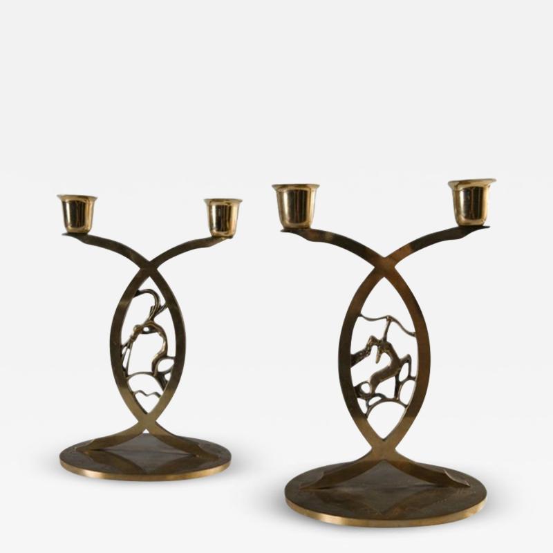 ART DECO BRONZE ASTROLOGICAL CANDLESTICKS BY PAUL NILES