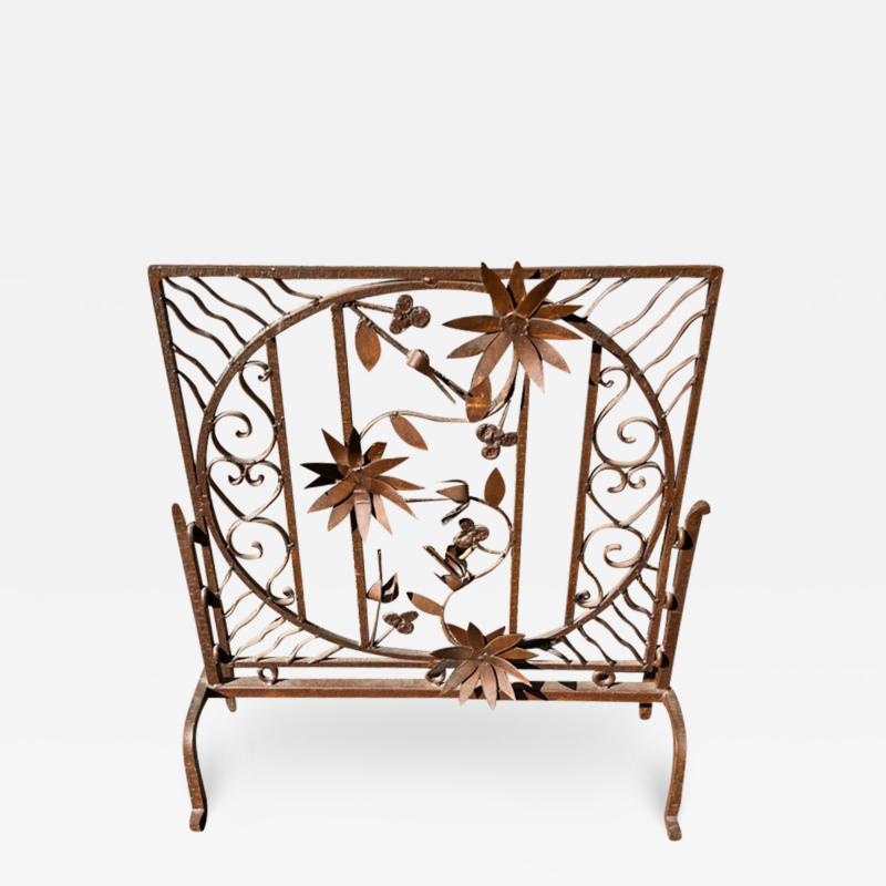 ART DECO FORGED STEEL ABSTRACT FLOWER FIRESCREEN