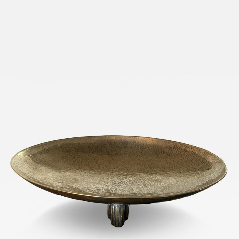 ART DECO HAMMERED SILVERPLATE THREE FOOTED BOWL
