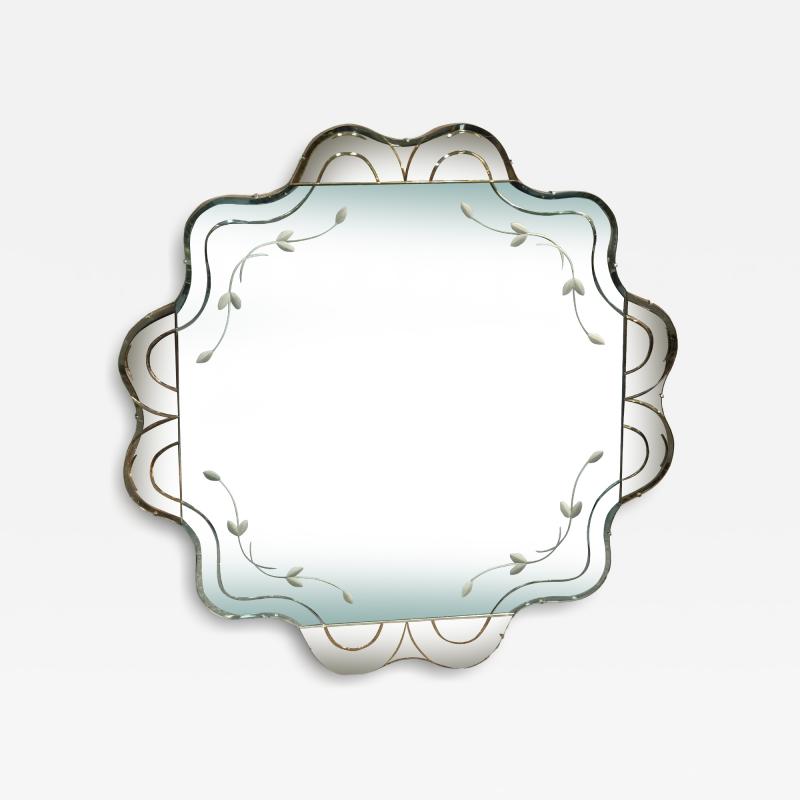 ART DECO MODERNIST FLOWER SHAPED PEACH CLEAR MIRROR