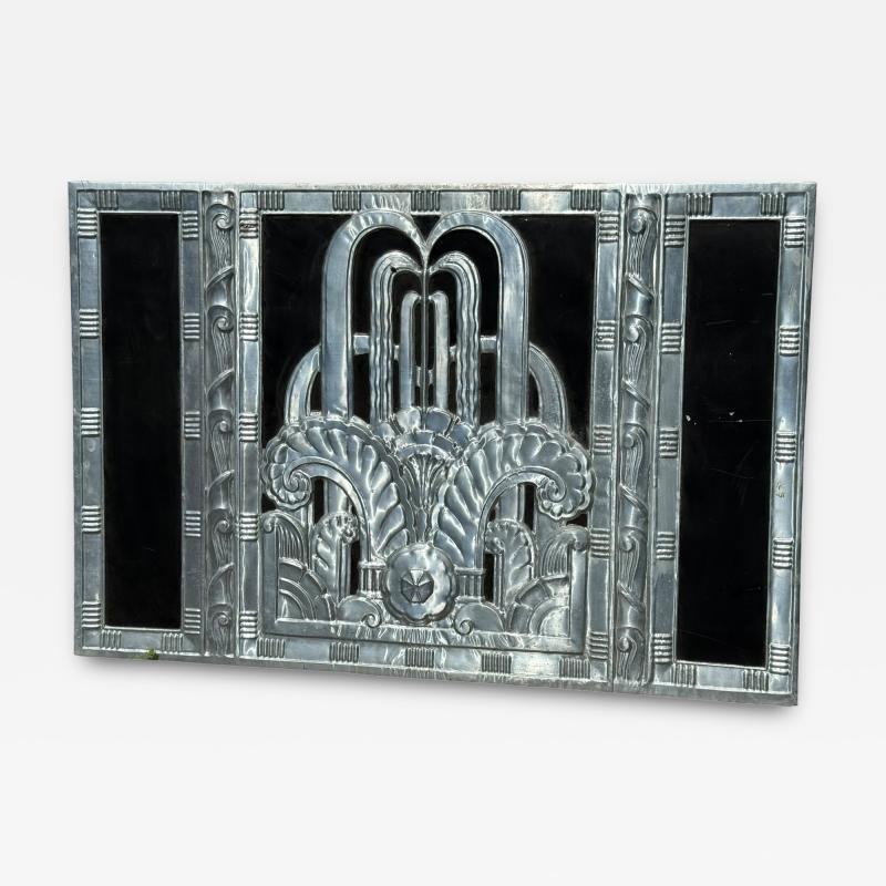 ART DECO OASIS FOUNTAIN DESIGN ENAMELED ALUMINUM WALL PLAQUE