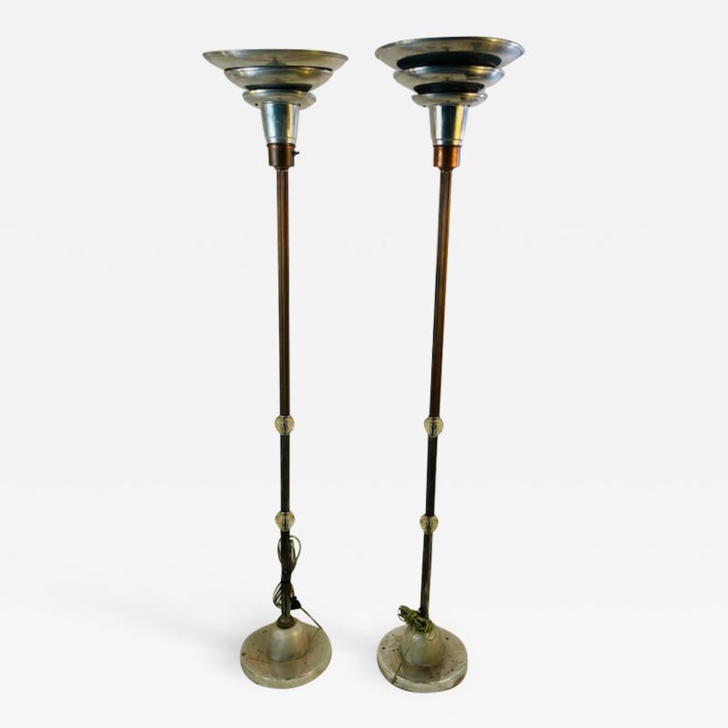 ART DECO PAIR OF TRIPLE TIER TORCHIERE LAMPS