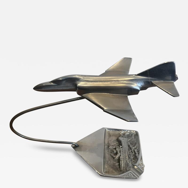 ART DECO PLANE AND WARSHIP CHROMED METAL SCULPTURE ASHTRAY